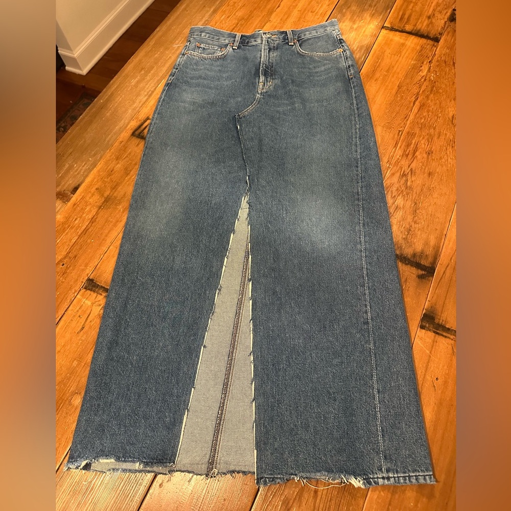 Agolde Blue Denim Midi Skirt Size 28